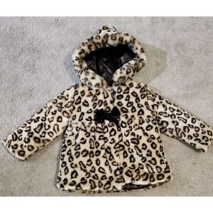 Pistachio Faux Fur Leopard Coat Girls Size 24 Months/2T Brown‎ Full Zip Jacket